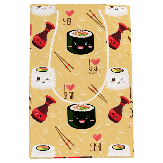 Sac Cadeau Moyen Kawaii Sushi Motif Jaune clair (Devant)