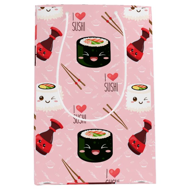 Sac Cadeau Moyen Kawaii Sushi Motif rose clair (Devant)