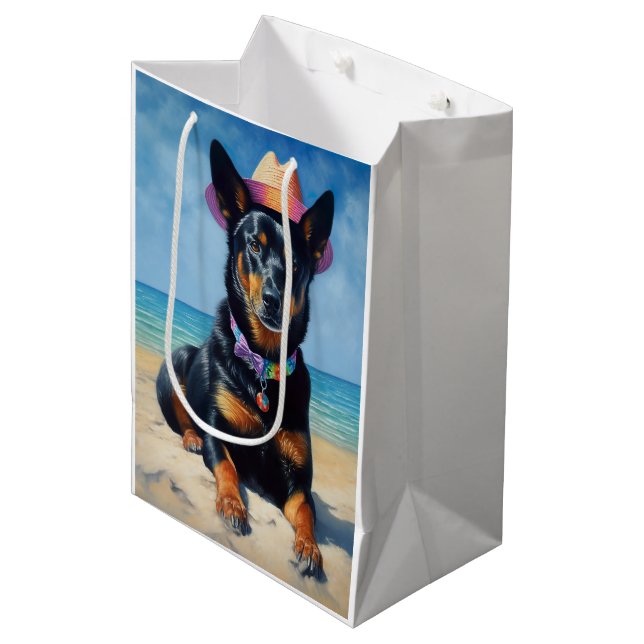 Sac Cadeau Moyen Kelpie australienne sur la plage, cadeau d'été amo (Devant Angle)