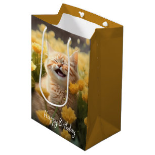 Sac Cadeau Moyen Kitten En Fleurs Anniversaire