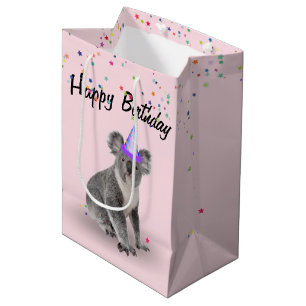 Sac Cadeau Moyen Koala Anniversaire et Confettis en Étoile