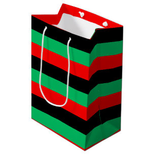 Sac Cadeau Moyen Kwanzaa Rouge Noir Vert rayures