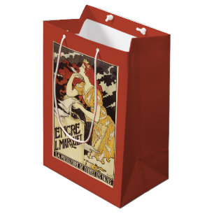 Sac Cadeau Moyen L. Marquet Ink Rouge-A dirigé la femme et l'harpe