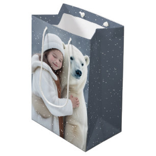 Sac Cadeau Moyen La fille et l'ours polaire