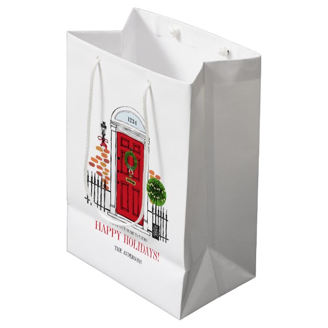 Sac Cadeau Moyen La porte de Noël des Fêtes Rouges (Devant Angle)