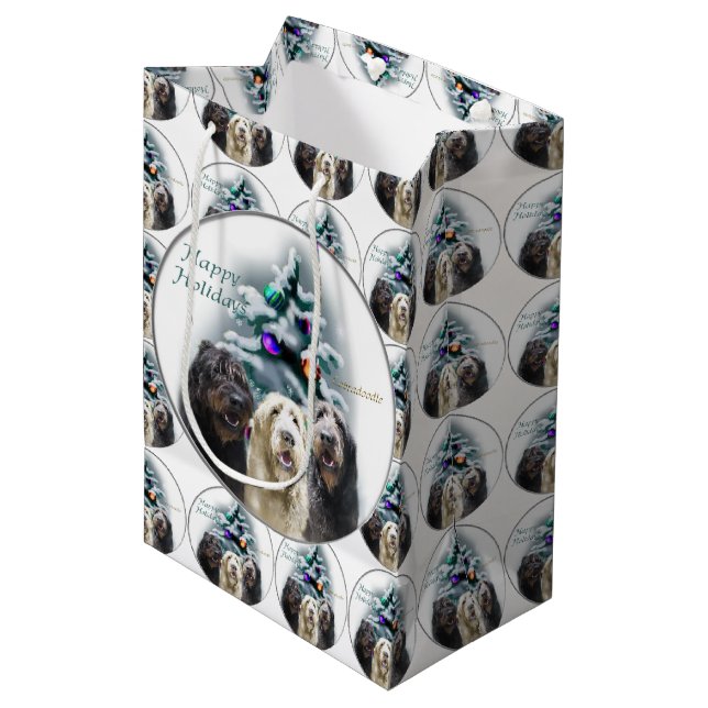 Sac Cadeau Moyen Labradoodle Trio Noël (Devant Angle)