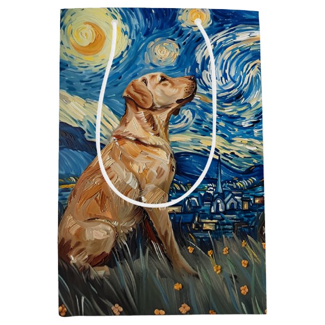 Sac Cadeau Moyen Labrador Retriever Yellow Lab Chien Starry Night (Devant)