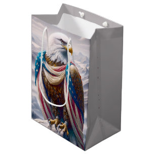 Sac Cadeau Moyen L'aigle à tête blanche et le drapeau américain