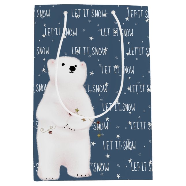 Sac Cadeau Moyen LAISSER NEIGE Ours Polaire Sur Étoiles (Devant)