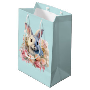 Sac Cadeau Moyen Lapin avec une guirlande de roses Mignon