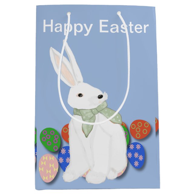 Sac Cadeau Moyen Lapin blanc et oeufs (Devant)