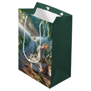 Sac Cadeau Moyen Lapin d'anniversaire avec un panier de marguerites