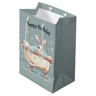 Sac Cadeau Moyen Lapin d'anniversaire dans un bain moussant