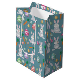 Sac Cadeau Moyen Lapin de Pâques Bleu Mignon Motif