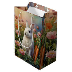 Sac Cadeau Moyen Lapin et carotte en fleurs