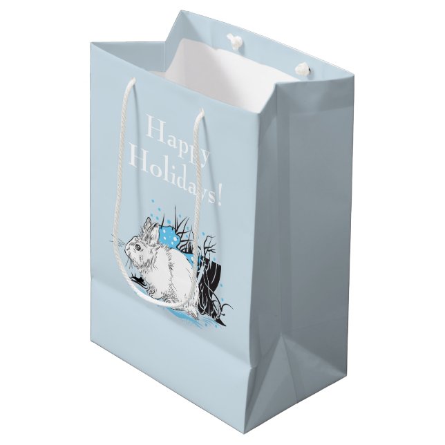 Sac Cadeau Moyen Lapins blancs de lapin d'hiver (Devant Angle)
