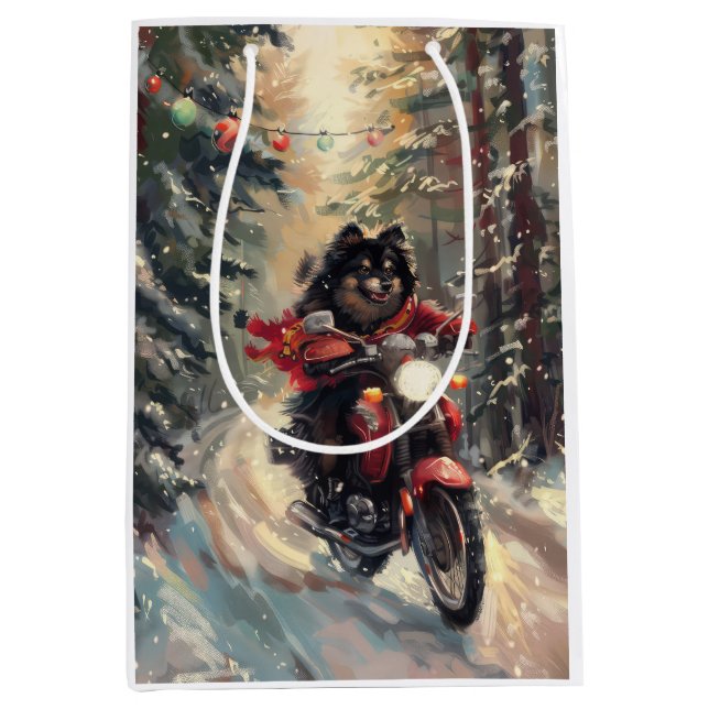 Sac Cadeau Moyen Lapphund Finlandais Chien à cheval Moto Noël (Devant)