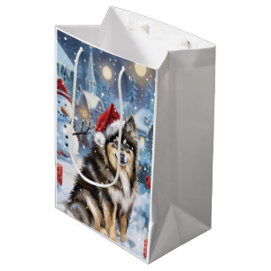 Sac Cadeau Moyen Lapphund finlandais Winter Wonderland Noël Joie