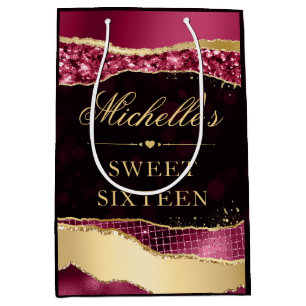 Sac Cadeau Moyen Larmes de glamour en Bourgogne et Or Bokeh Sweet S