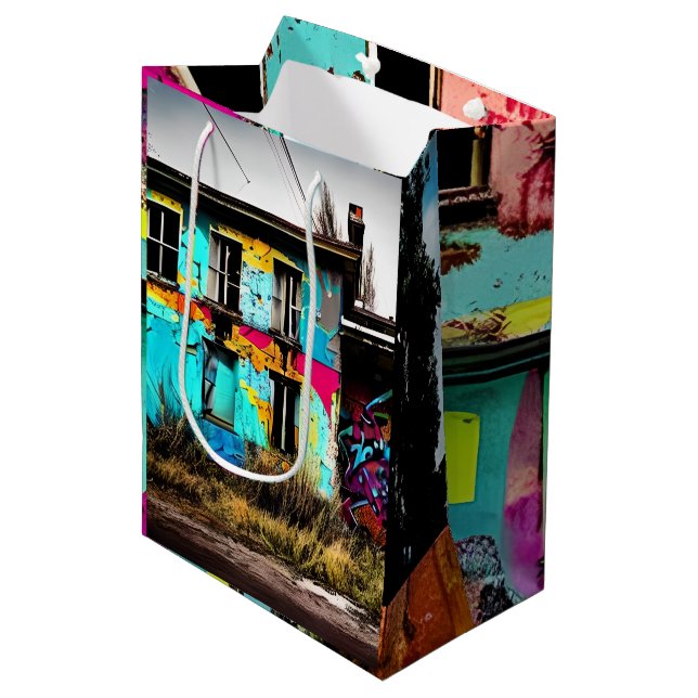Sac Cadeau Moyen L'art urbain abandonné Graffiti Building (Devant Angle)