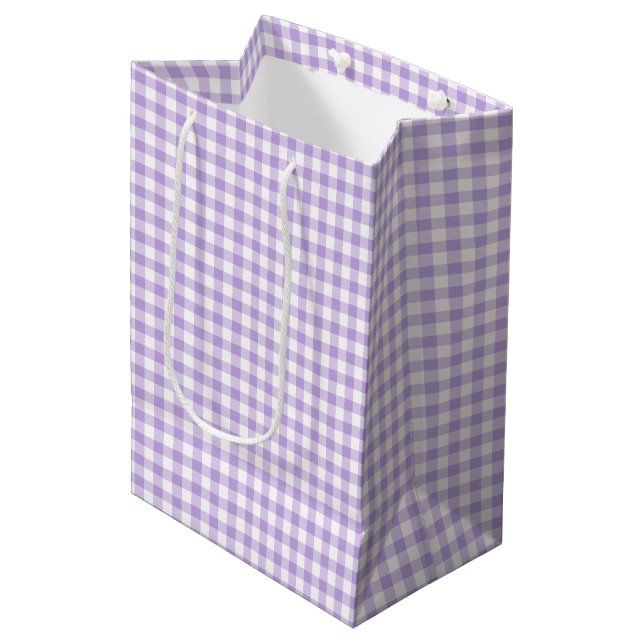 Sac Cadeau Moyen Lavande douce En vichy classique (Devant Angle)
