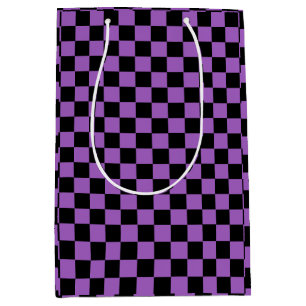 Sac Cadeau Moyen Lavande et Motif À damiers noir