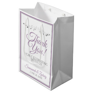 Sac Cadeau Moyen Lavande violet et Merci Mariage gris