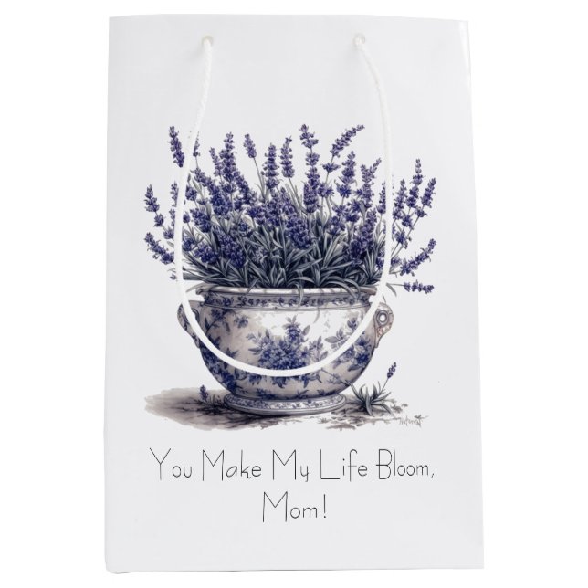 Sac Cadeau Moyen Lavender in Delft Blue, customizable  (Devant)