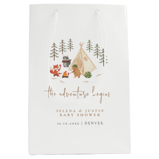 Sac Cadeau Moyen L'aventure commence Animaux Camping Baby shower (Devant)