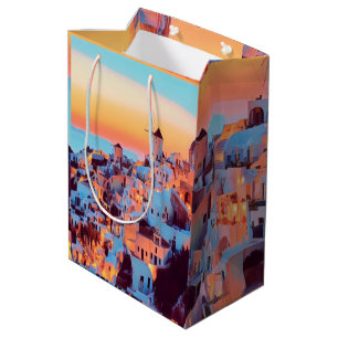 Sac Cadeau Moyen ldp SANTORINI - panorama - par nuit -