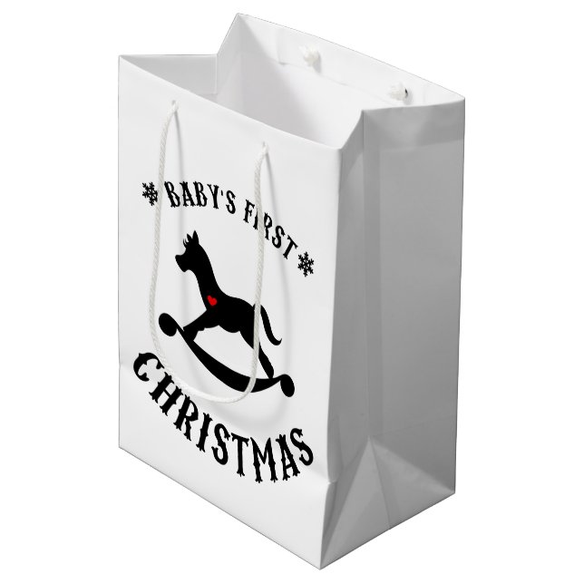 Sac Cadeau Moyen Le premier cheval à bascule de Noël du bébé (Devant Angle)