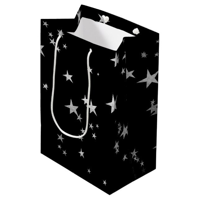 Sac Cadeau Moyen Les étoiles noires d'argent (Devant Angle)