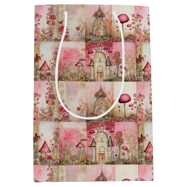 Sac Cadeau Moyen Les maisons aux champignons roses (Devant)