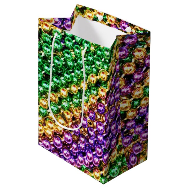 Sac Cadeau Moyen Les perles de Mardi Gras (Devant Angle)