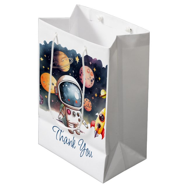 Sac Cadeau Moyen Les planètes de l'extérieur heureux Anniversaire F (Devant Angle)