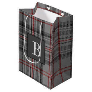 Sac Cadeau Moyen LETTRE TARTAN GRIS BALMORAL Monogramme (Peut Modif