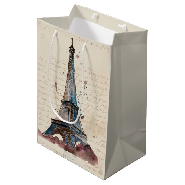 Sac Cadeau Moyen Lettres des destinations | de Tour Eiffel (Devant Angle)