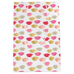 Sac Cadeau Moyen Lèvres d'aquarelle rouge or