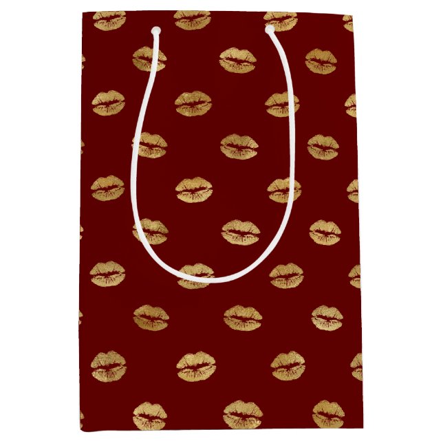 Sac Cadeau Moyen Lèvres rouges en or (Devant)