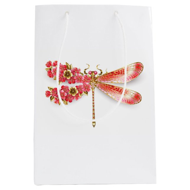 Sac Cadeau Moyen libellule de fleurs avec sakura de bijoux (Devant)