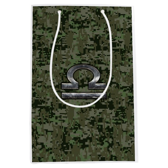 Sac Cadeau Moyen Libra Zodiac Connexion verte olive camo numérique (Devant)