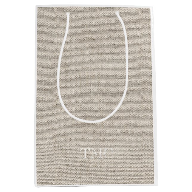 Sac Cadeau Moyen Lin neutre classique monogramme blanc Initiales (Devant)