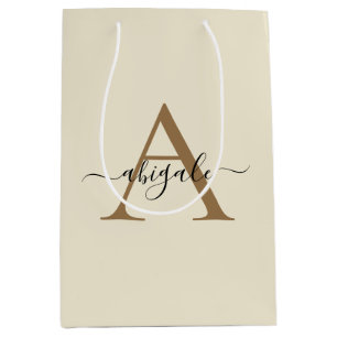 Sac Cadeau Moyen Linge doré brodé Blanc Élégance minimale