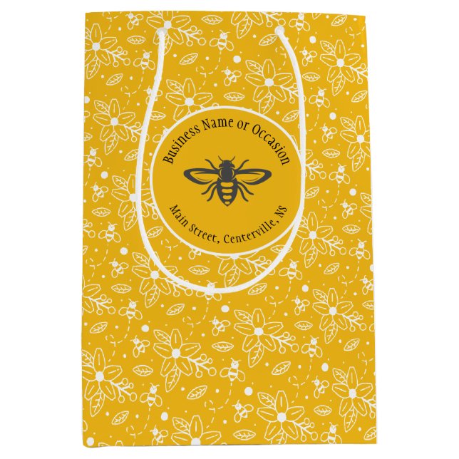 Sac Cadeau Moyen Logo d'abeille à miel Entreprise ou Anniversaire (Devant)