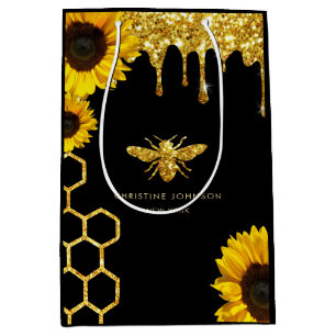 Sac Cadeau Moyen logo d'abeille et tournesols