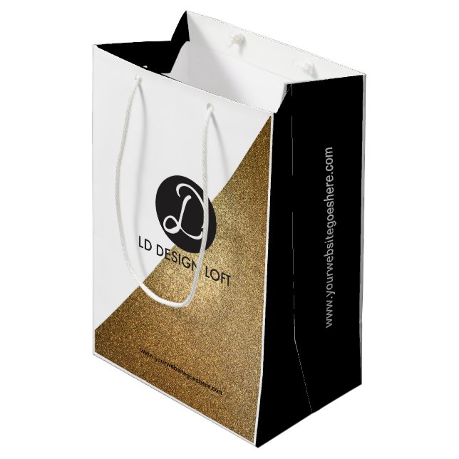 Sac Cadeau Moyen Logo de l'entreprise Noël Or (Devant Angle)