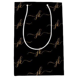 Sac Cadeau Moyen Logo de script de monogramme d'entreprise Black Go