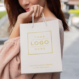 Sac Cadeau Moyen Logo d'entreprise personnalisé en blanc et or