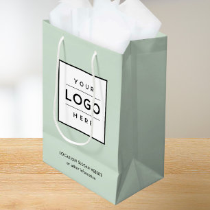 Sac Cadeau Moyen Logo d'entreprise personnalisé Sâge Vert Marqué