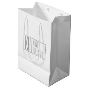 Sac Cadeau Moyen Logo Moderne Grey Initiales & Nom